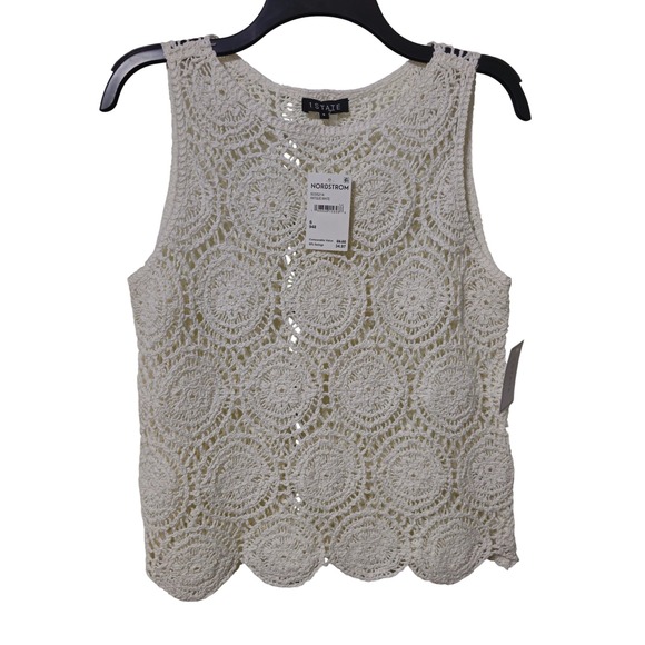 1.State Tops - 1.STATE Antique White Crochet Medallion Tank Top Scalloped Hem Size Small NWT